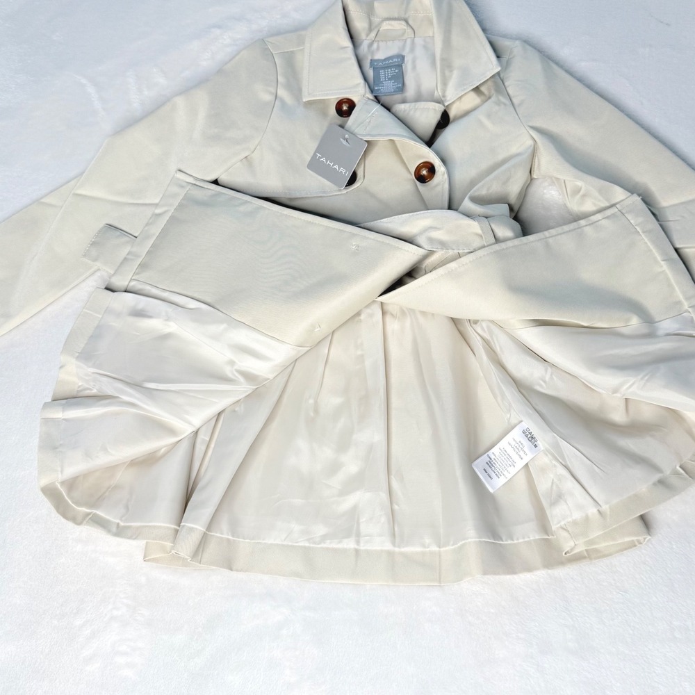 Tahari Girls Ivory Trench Coat Jacket Belted Double Breasted Size 5/6 - Picture 5 of 11